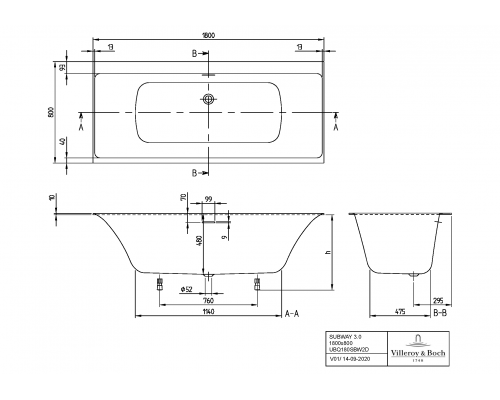 Ванна квариловая Villeroy & Boch Subway 3.0 180х80 UBQ180SBW2DV-01