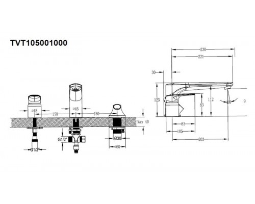 Смеситель двухвентильный для ванны Villeroy&Boch O.novo Start, TVT10500100061