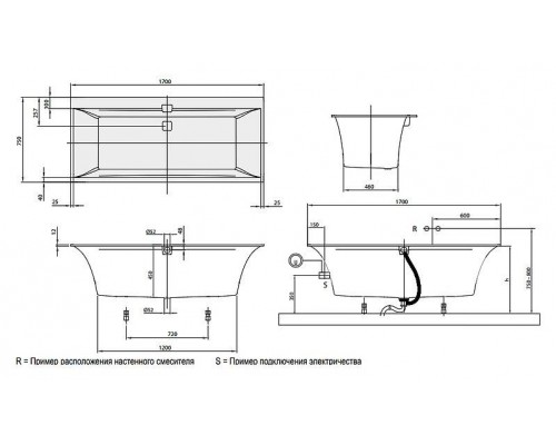 Ванна квариловая Villeroy&Boch Squaro Edge 12 170x75 UBQ170SQE2DV-01 с ножками