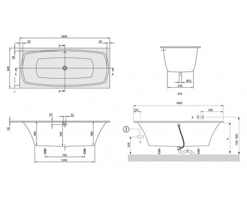 Ванна квариловая Villeroy&Boch My Art 180x80, с ножками, белая, UBQ180MYA2V-01