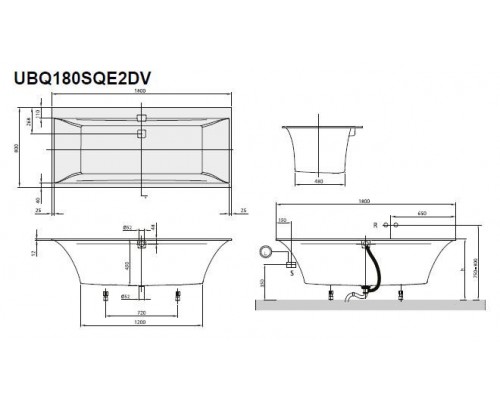Ванна квариловая Villeroy&Boch Squaro Edge 12 180x80 UBQ180SQE2DV-01 с ножками