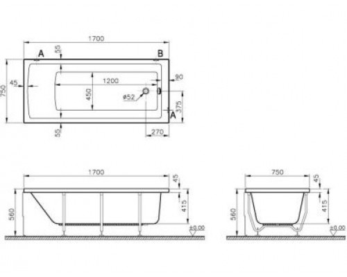 Ванна акриловая VitrA Neon 52280001000 170x75