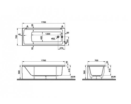 Ванна акриловая VitrA Neon 52280001000 170x70 без ножек