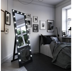 Зеркало с подсветкой КОНТИНЕНТ Гримерное напольное черное 20 ламп 600х1750 ЗГП45