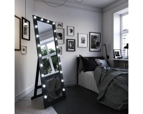 Зеркало с подсветкой КОНТИНЕНТ Гримерное напольное черное 20 ламп 600х1750 ЗГП45