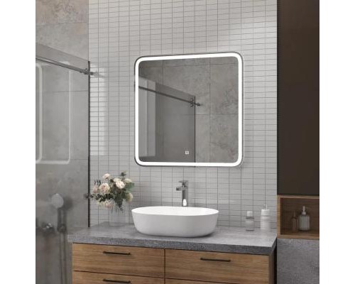 Зеркало с подсветкой КОНТИНЕНТ Russo LED с подогревом и часами 800х700 ЗЛП2498